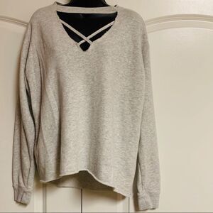 Victoria’s Secret PINK Gray Cutout Raw Edge Oversized Logo Fleece Sweatshirt S